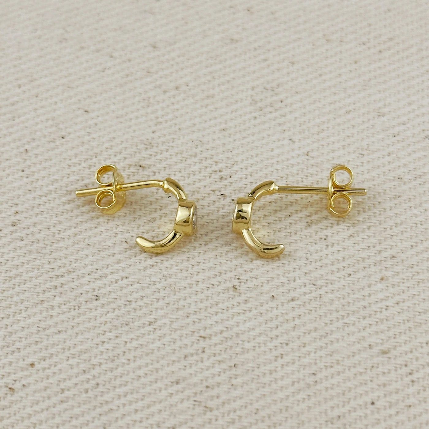 18k Gold Filled Solitaire Bezel CZ  C-Hoop Earrings GoldFi