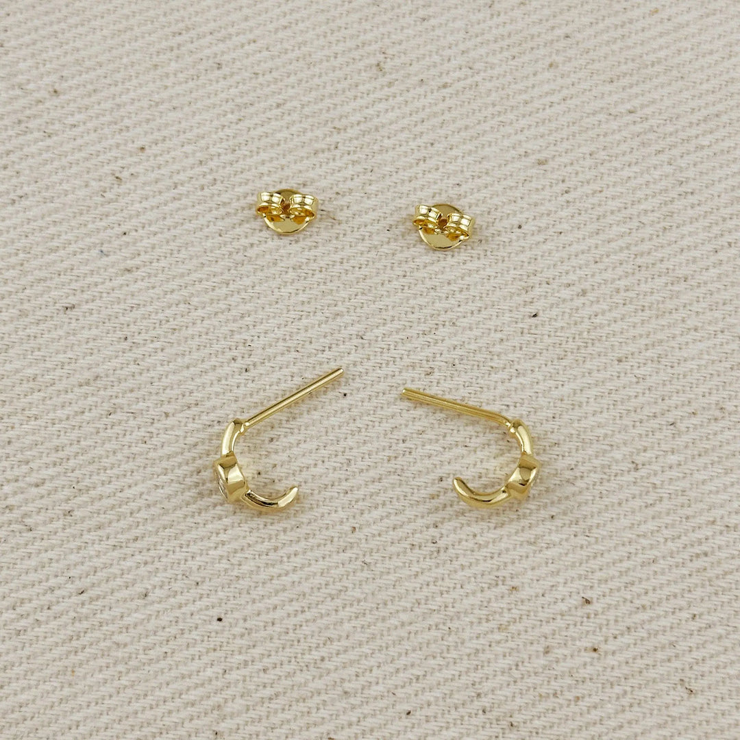 18k Gold Filled Solitaire Bezel CZ  C-Hoop Earrings GoldFi