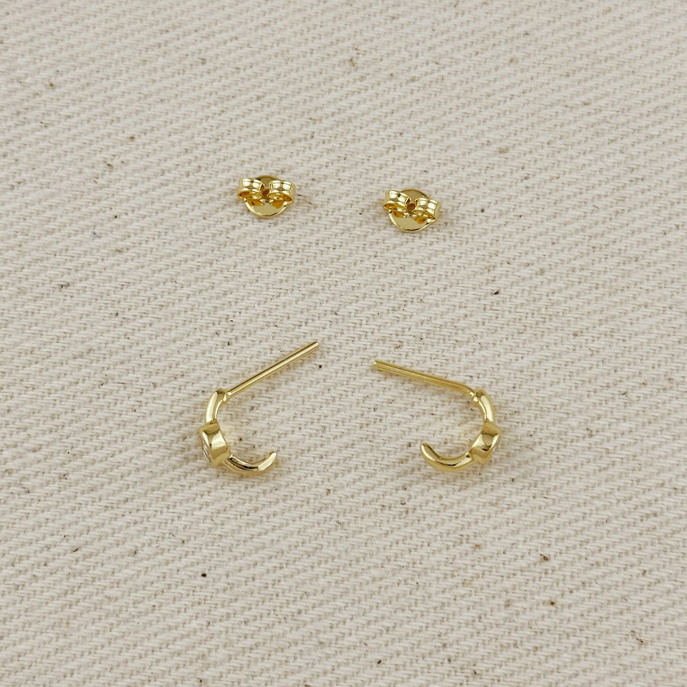 18k Gold Filled Solitaire Bezel CZ  C-Hoop Earrings GoldFi