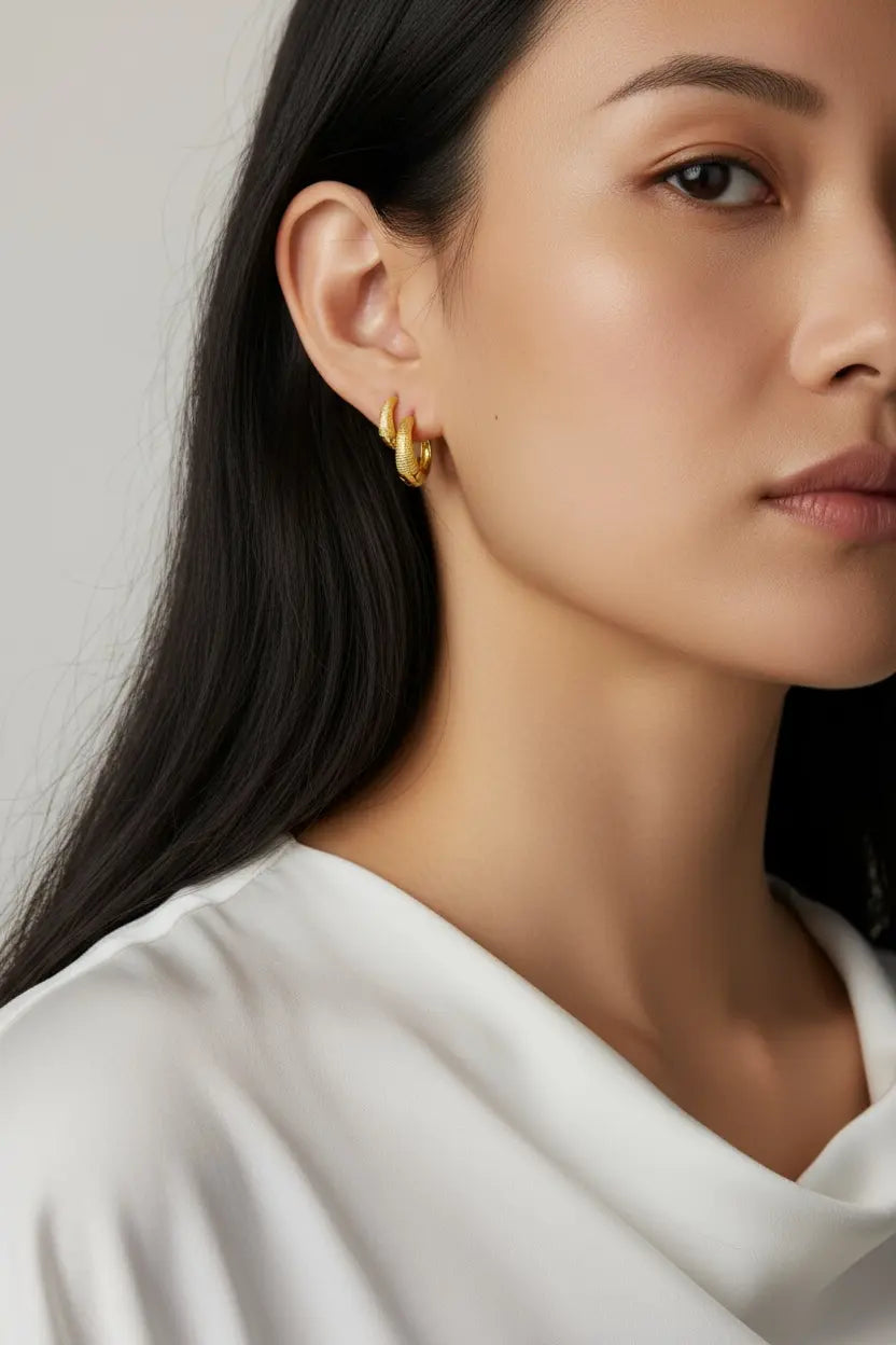 18k Gold Filled Textured Clicker Hoop Earrings GoldFi