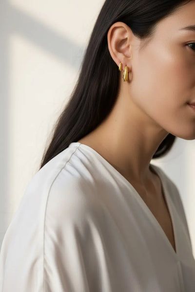 18k Gold Filled Textured Clicker Hoop Earrings GoldFi