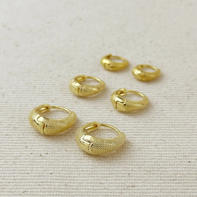 18k Gold Filled Textured Clicker Hoop Earrings GoldFi
