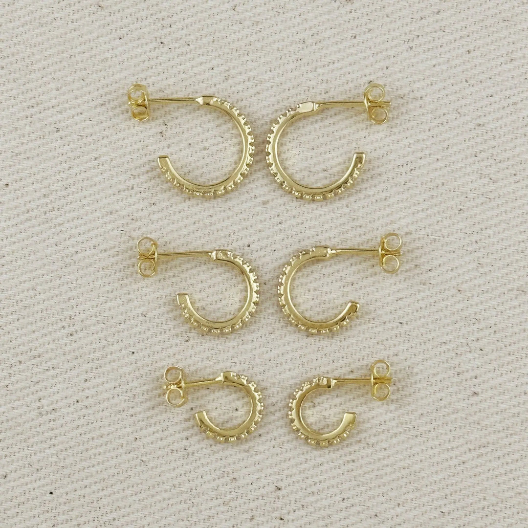 18k Gold Filled Thin Line Cubic Zirconia C Hoop Earrings - Beloved Boutique