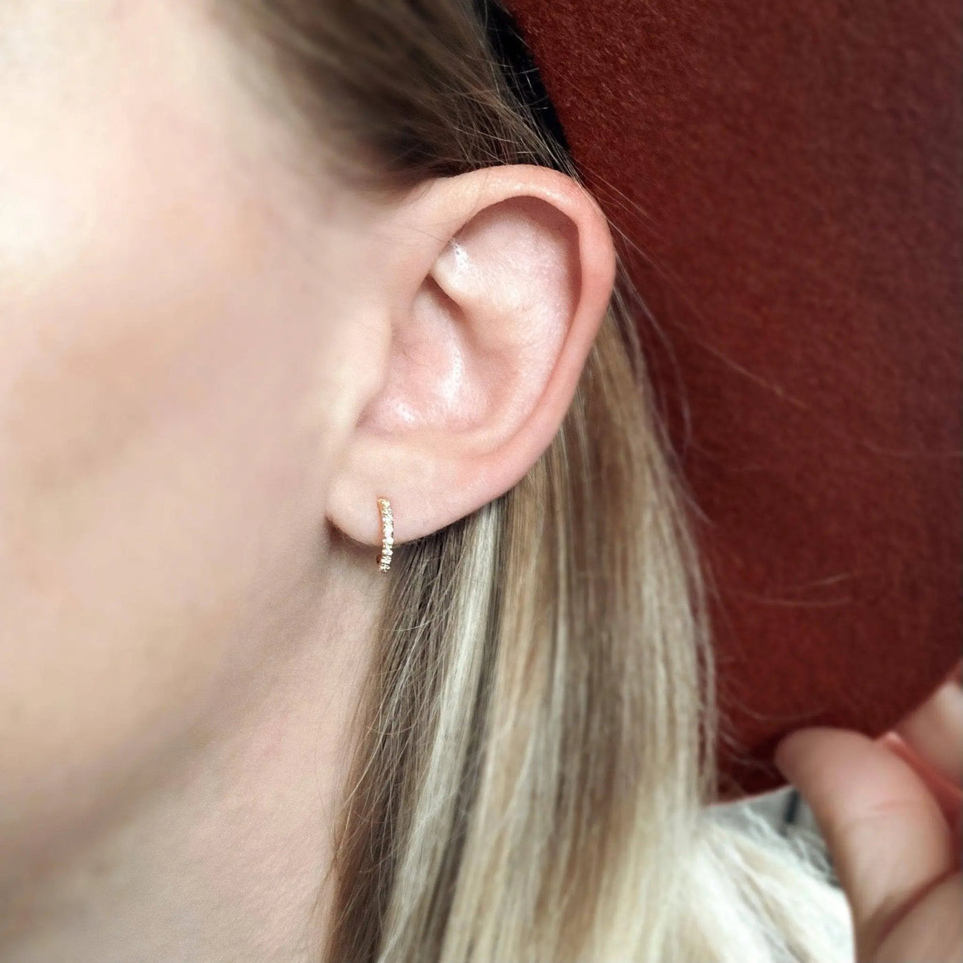 18k Gold Filled Thin Line Cubic Zirconia C Hoop Earrings - Beloved Boutique