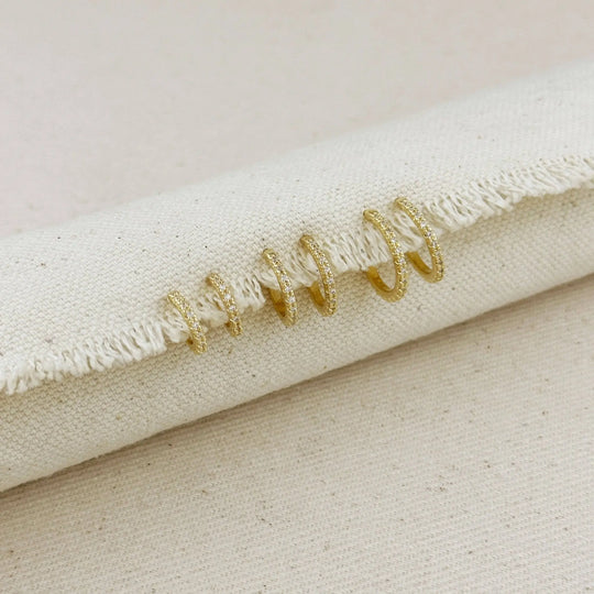 18k Gold Filled Thin Line Cubic Zirconia C Hoop Earrings - Beloved Boutique