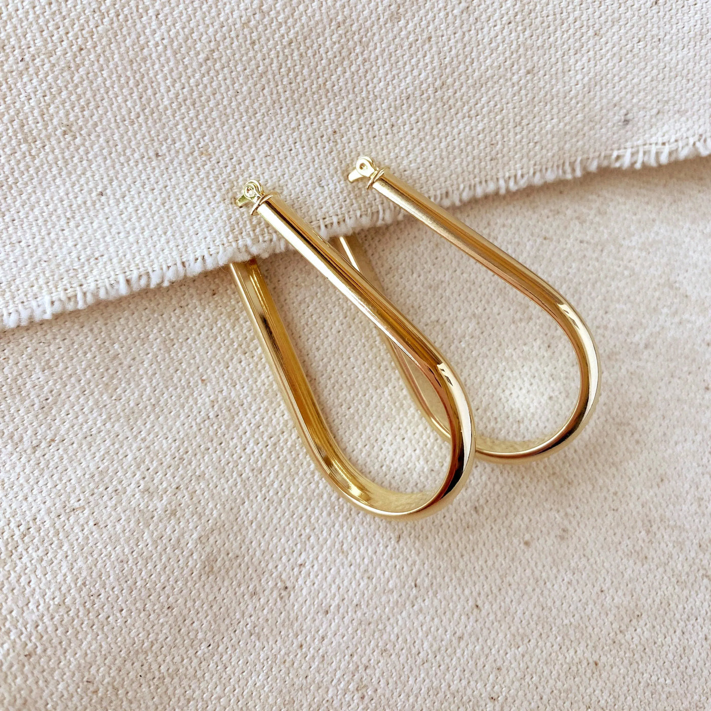 18k Gold Filled long Drop Shaped Hoop  Earrings GoldFi
