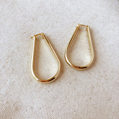 18k Gold Filled long Drop Shaped Hoop  Earrings GoldFi