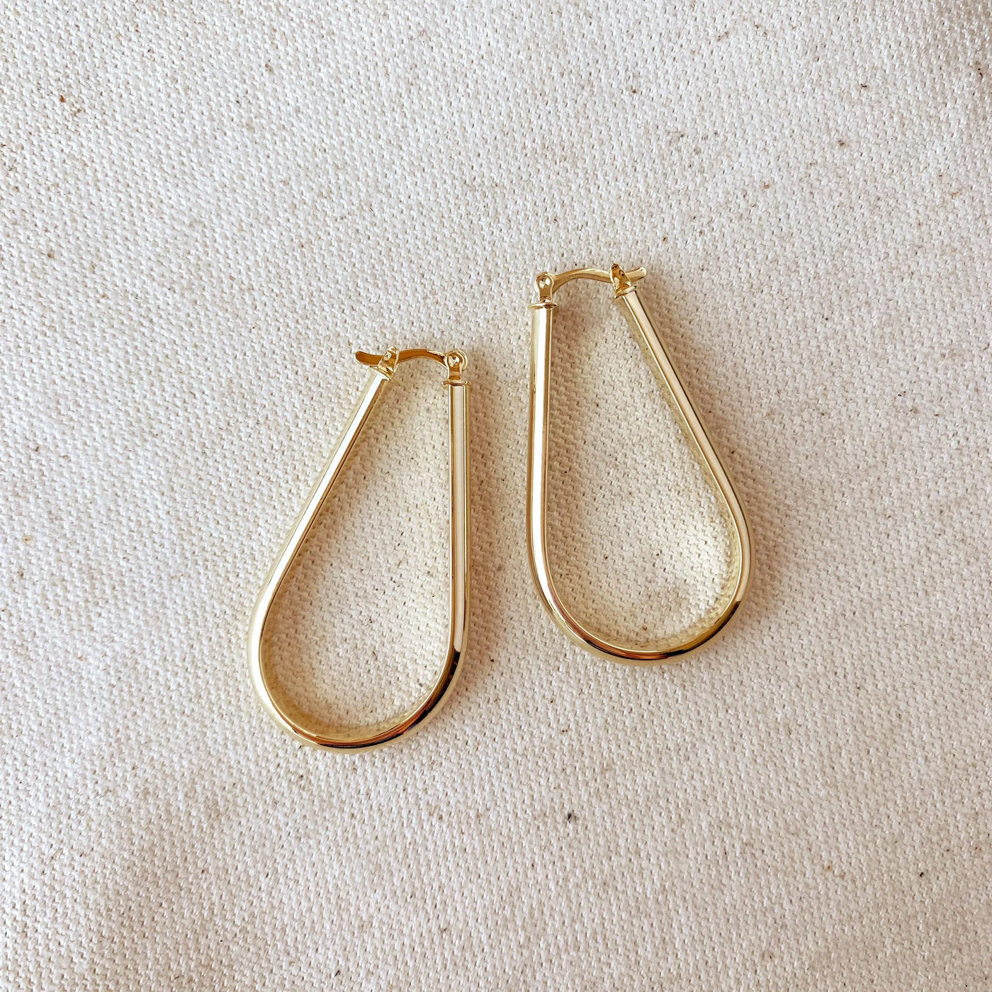 18k Gold Filled long Drop Shaped Hoop  Earrings GoldFi