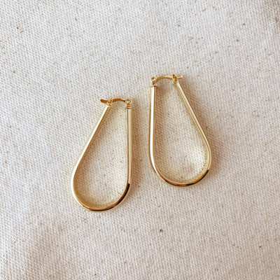 18k Gold Filled long Drop Shaped Hoop  Earrings GoldFi