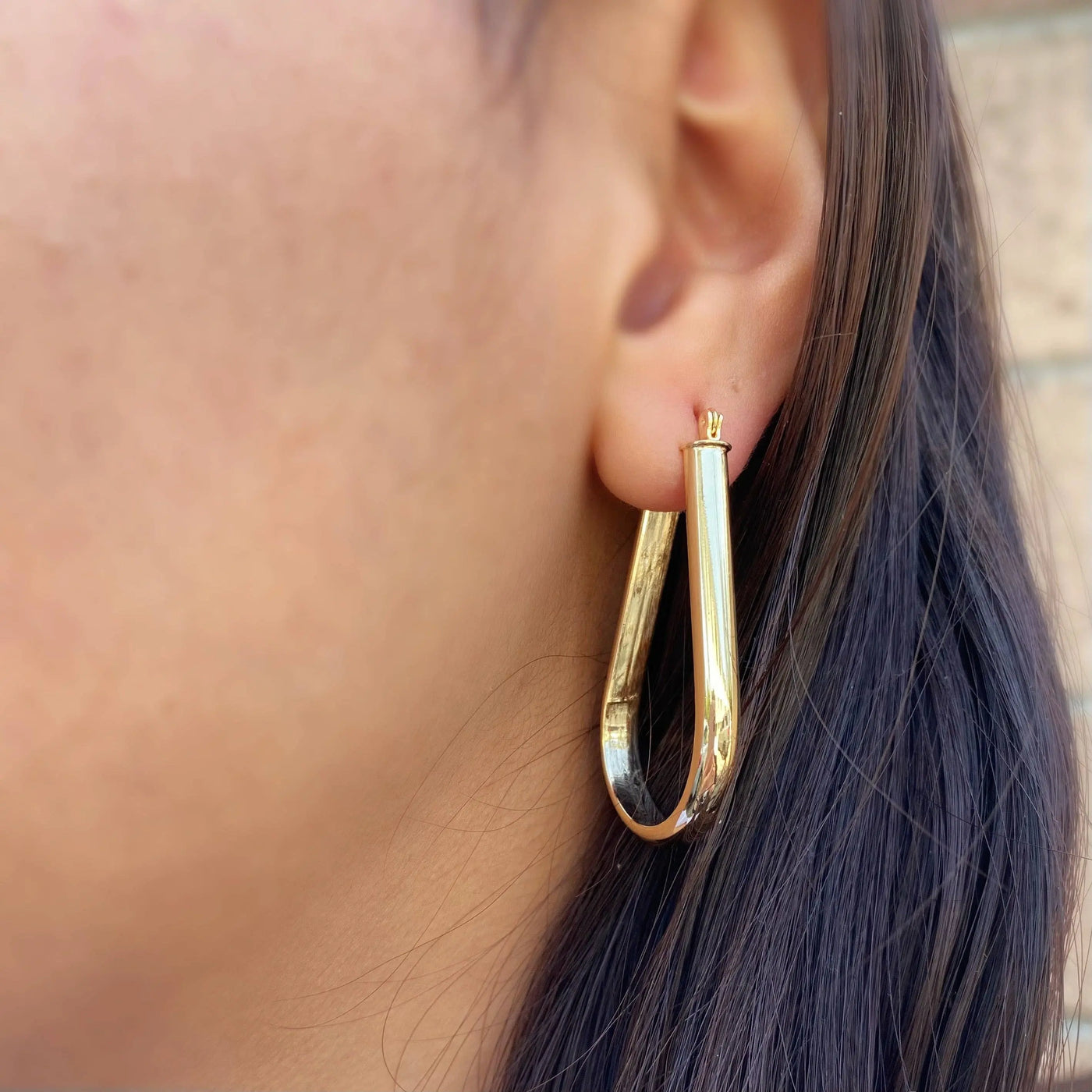 18k Gold Filled long Drop Shaped Hoop  Earrings GoldFi