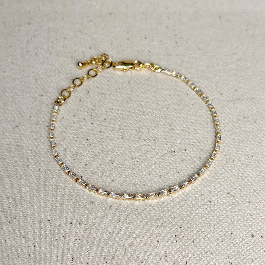 18k Gold Filled 1.5mm CZ Baguette Tennis Bracelet - Beloved Boutique