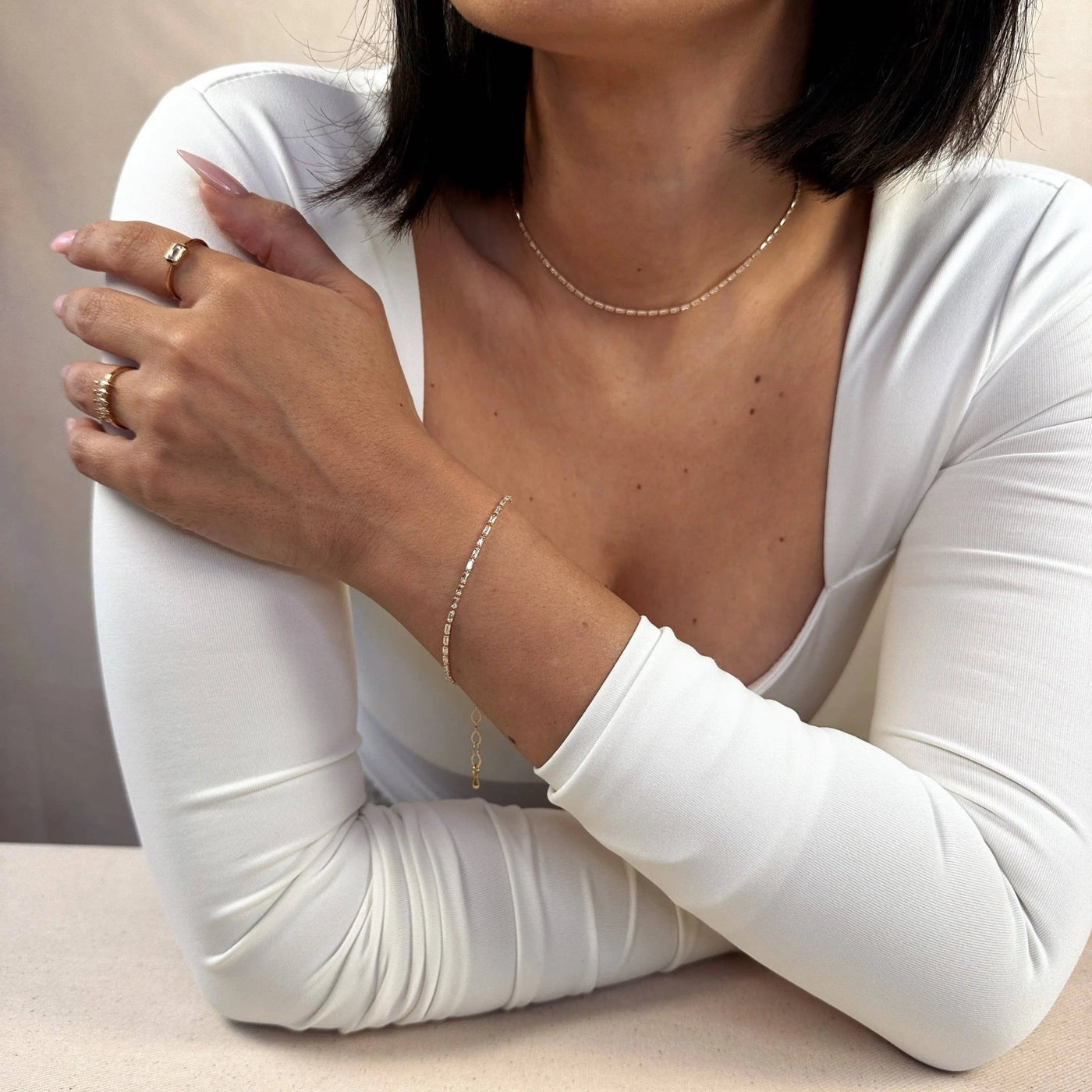 18k Gold Filled 1.5mm CZ Baguette Tennis Bracelet - Beloved Boutique