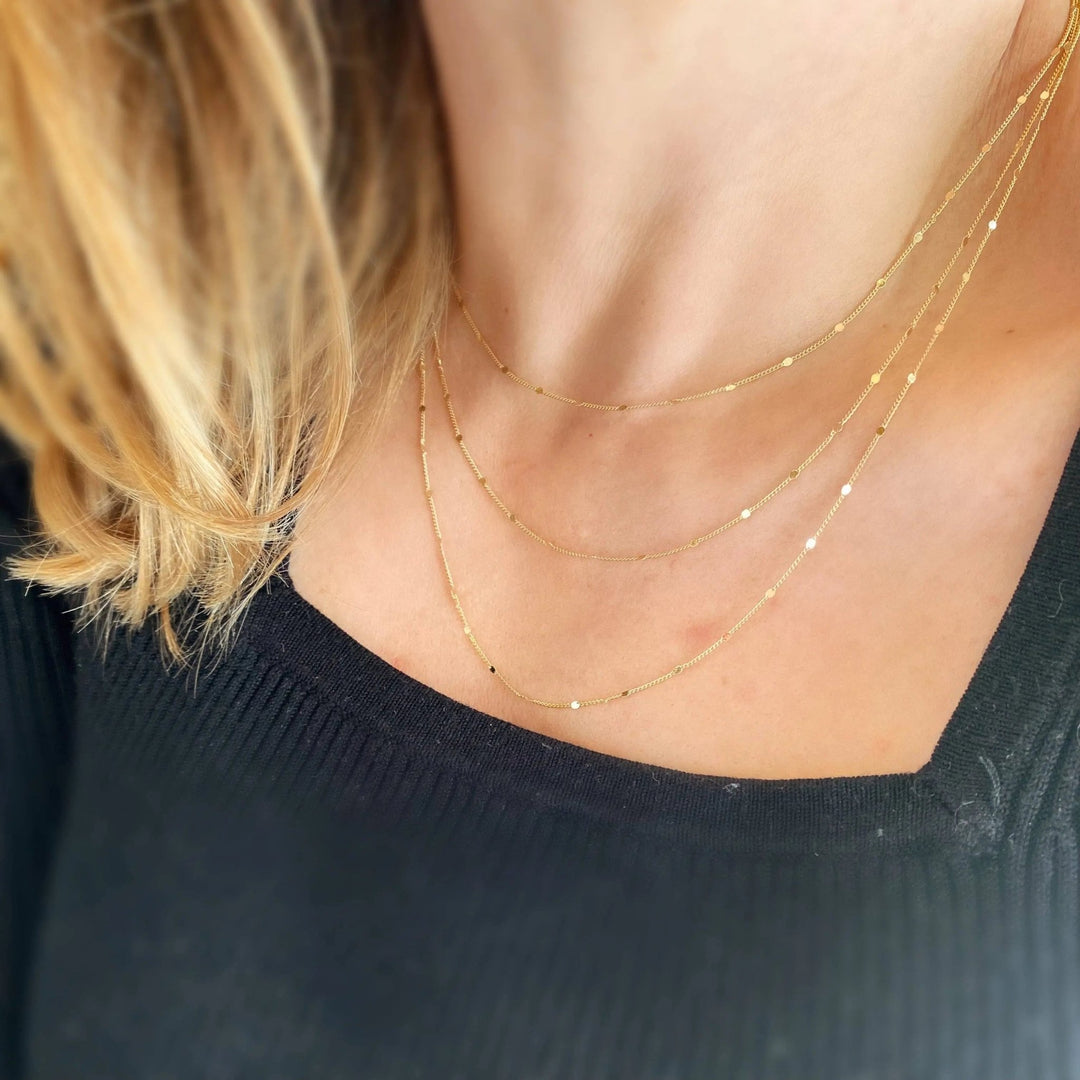 18k Gold Filled 1mm Curb Chain With Pressed Details - Beloved Boutique