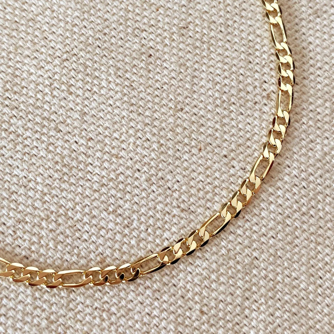 18k Gold Filled 2.5mm Flat Figaro Chain Bracelet - Beloved Boutique