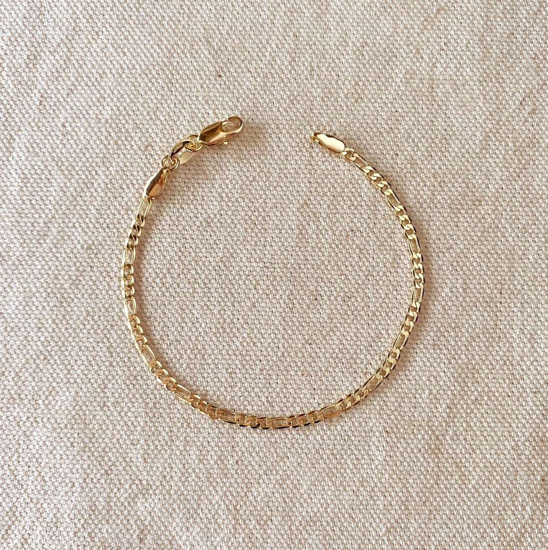 18k Gold Filled 2.5mm Flat Figaro Chain Bracelet - Beloved Boutique