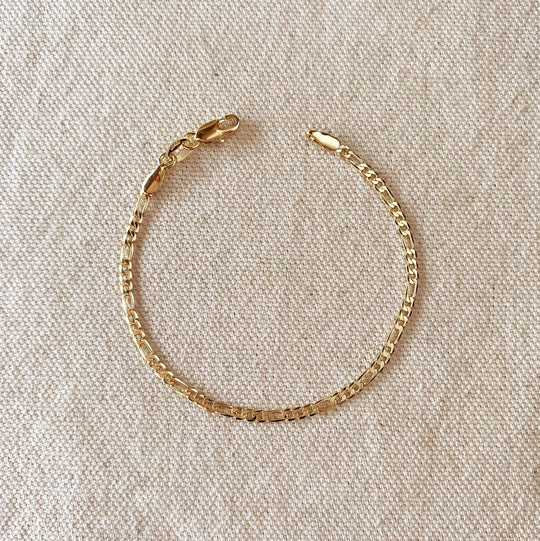 18k Gold Filled 2.5mm Flat Figaro Chain Bracelet - Beloved Boutique