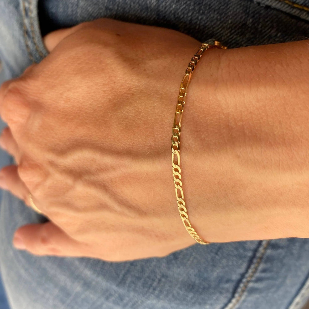 18k Gold Filled 2.5mm Flat Figaro Chain Bracelet - Beloved Boutique