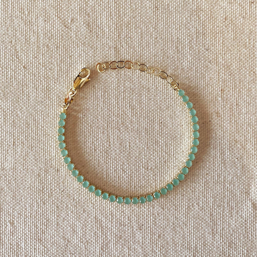 18k Gold Filled 3mm Cubic Zirconia Mint Bracelet - Beloved Boutique