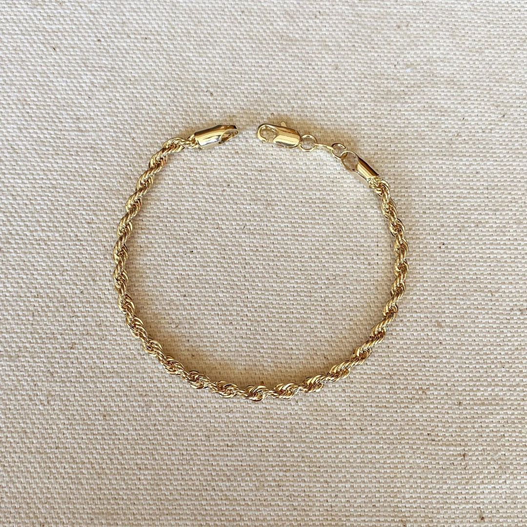 18k Gold Filled 3mm Rope Bracelet - Beloved Boutique