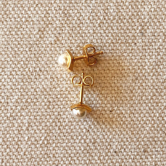 18k Gold Filled 4mm Simulated Pearl Stud - Beloved Boutique