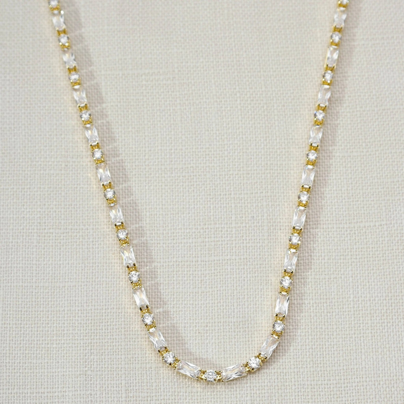 18k Gold Filled Baguette and Round Cut Cubic Zirconia Choker Necklace - Beloved Boutique