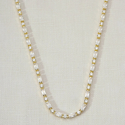 18k Gold Filled Baguette and Round Cut Cubic Zirconia Choker Necklace - Beloved Boutique
