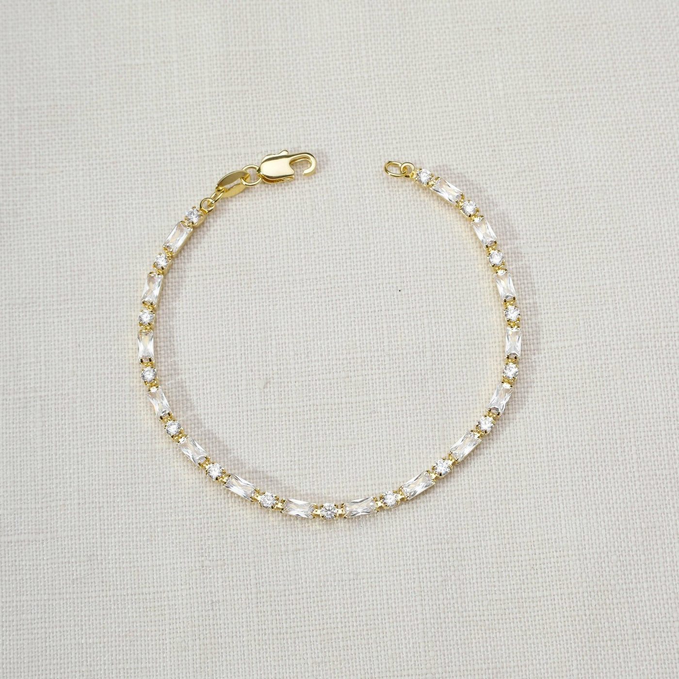 18k Gold Filled Baguette and Round Cut Cubic Zirconia Tennis Bracelet - Beloved Boutique
