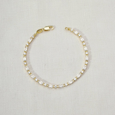 18k Gold Filled Baguette and Round Cut Cubic Zirconia Tennis Bracelet - Beloved Boutique