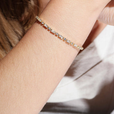 18k Gold Filled Baguette and Round Cut Cubic Zirconia Tennis Bracelet - Beloved Boutique