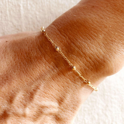 18k Gold Filled Beaded Bracelet with Cross Charm - Beloved Boutique
