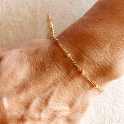 18k Gold Filled Beaded Bracelet with Cross Charm - Beloved Boutique