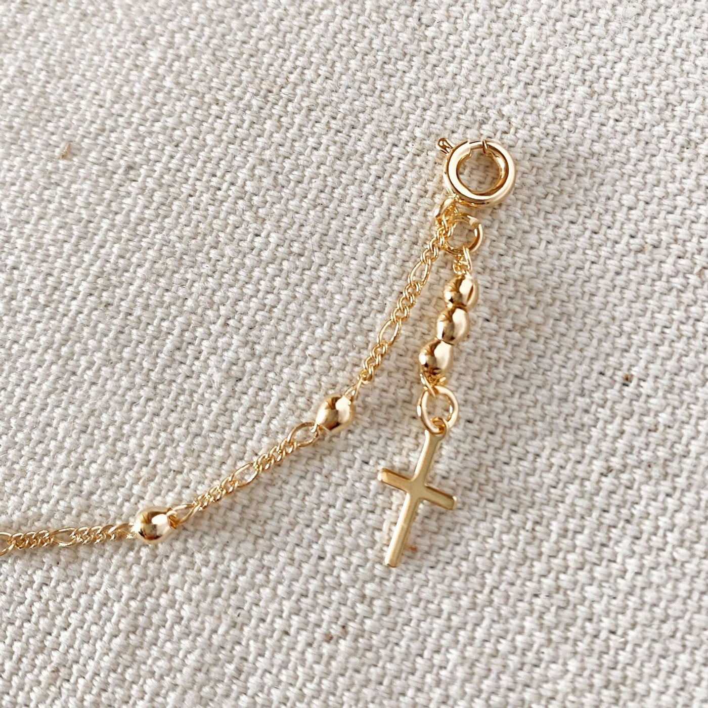 18k Gold Filled Beaded Bracelet with Cross Charm - Beloved Boutique