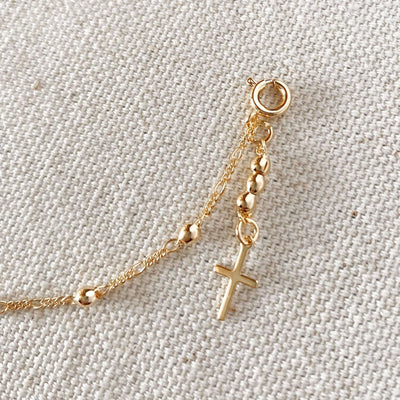 18k Gold Filled Beaded Bracelet with Cross Charm - Beloved Boutique