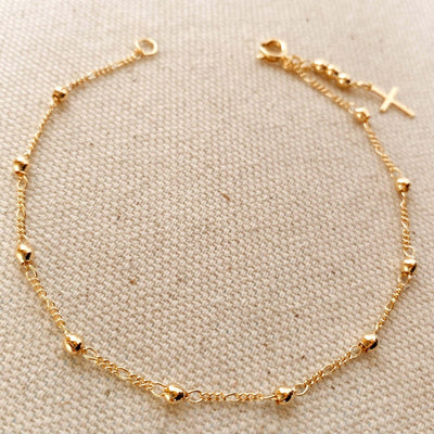 18k Gold Filled Beaded Bracelet with Cross Charm - Beloved Boutique