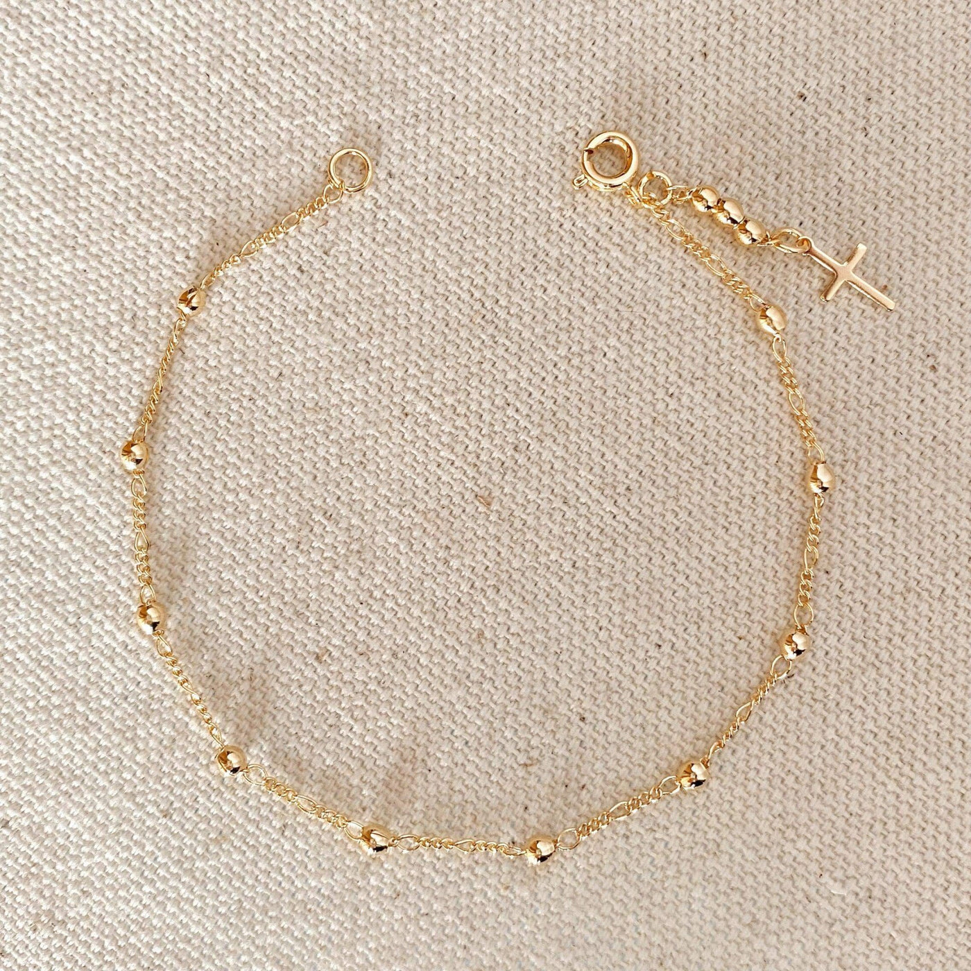 18k Gold Filled Beaded Bracelet with Cross Charm - Beloved Boutique