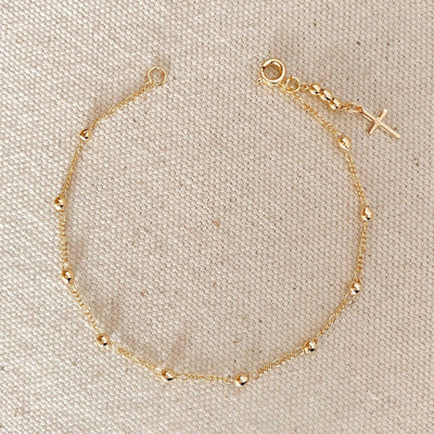 18k Gold Filled Beaded Bracelet with Cross Charm - Beloved Boutique