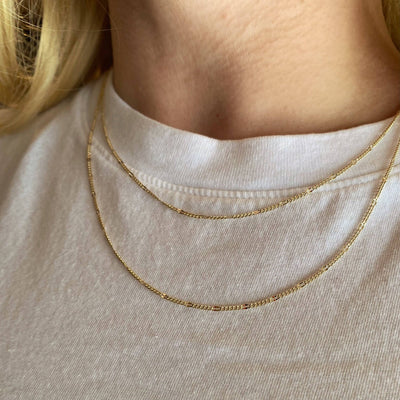 18k Gold Filled Beaten Figaro Chain - Beloved Boutique