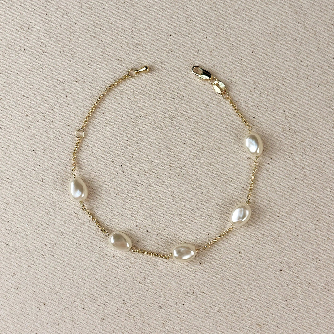 18k Gold Filled Bracelet Spaced Baroque Pearl - Beloved Boutique