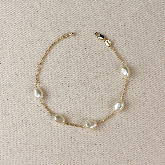18k Gold Filled Bracelet Spaced Baroque Pearl - Beloved Boutique