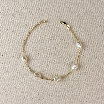 18k Gold Filled Bracelet Spaced Baroque Pearl - Beloved Boutique
