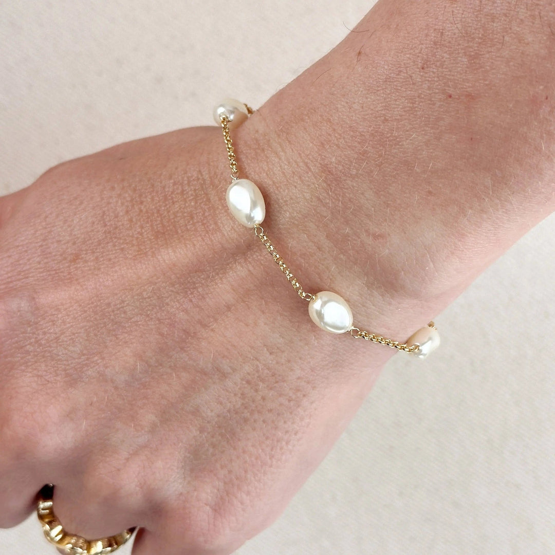 18k Gold Filled Bracelet Spaced Baroque Pearl - Beloved Boutique
