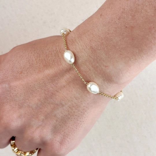 18k Gold Filled Bracelet Spaced Baroque Pearl - Beloved Boutique