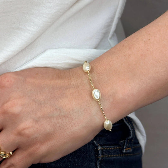 18k Gold Filled Bracelet Spaced Baroque Pearl - Beloved Boutique