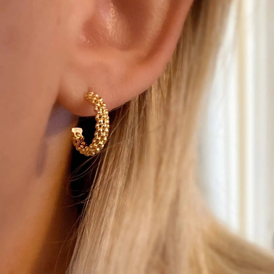 18k Gold Filled Cluster Beads Semi Hoop Earrings - Beloved Boutique