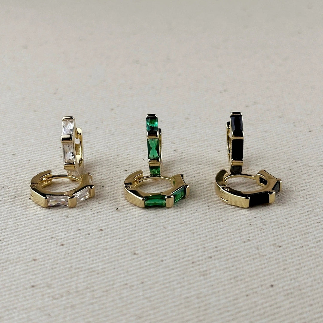 18k Gold Filled Colored Baguette CZ Clicker Hoop Earrings - Beloved Boutique