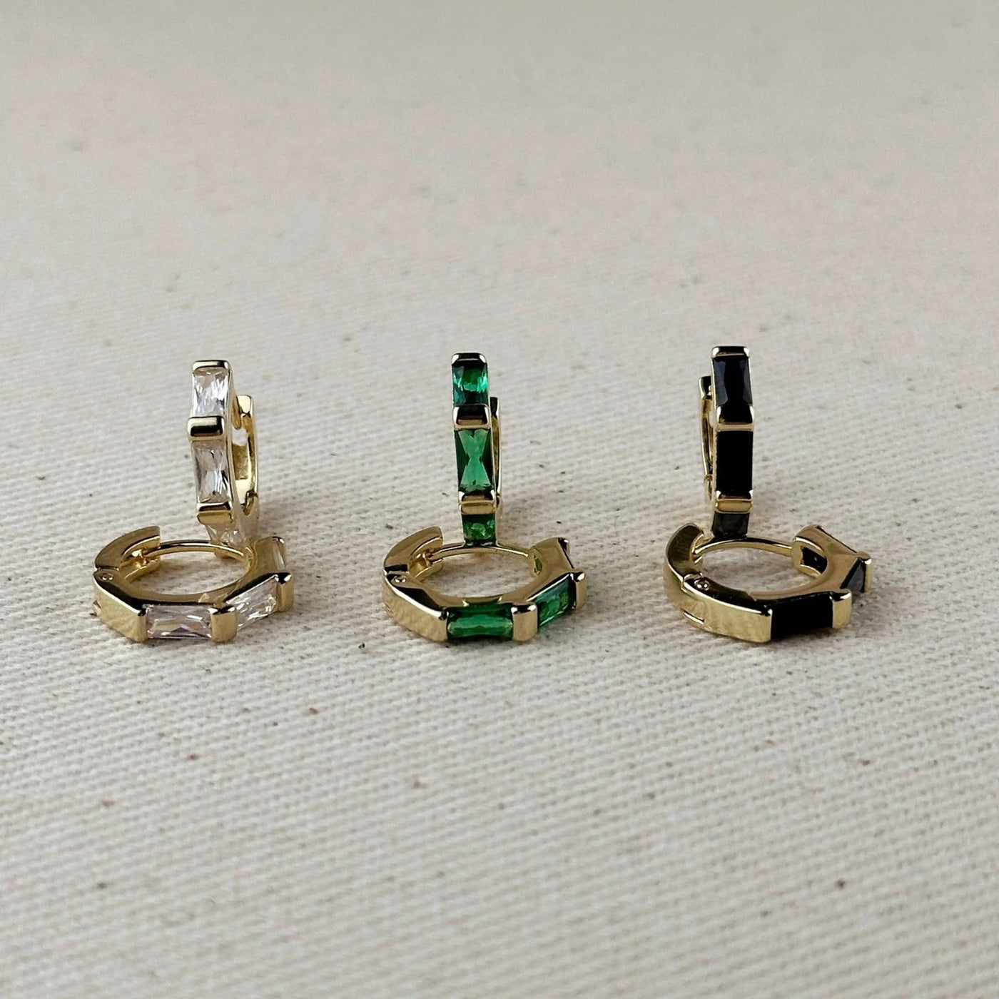 18k Gold Filled Colored Baguette CZ Clicker Hoop Earrings - Beloved Boutique