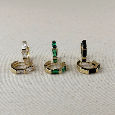 18k Gold Filled Colored Baguette CZ Clicker Hoop Earrings - Beloved Boutique