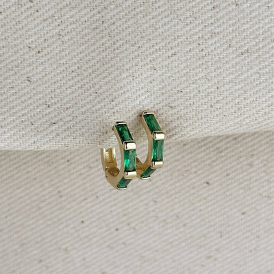 18k Gold Filled Colored Baguette CZ Clicker Hoop Earrings - Beloved Boutique