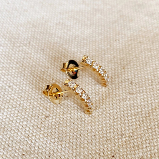 18k Gold Filled Curved Bar Clear Crystal Stud Earrings - Beloved Boutique