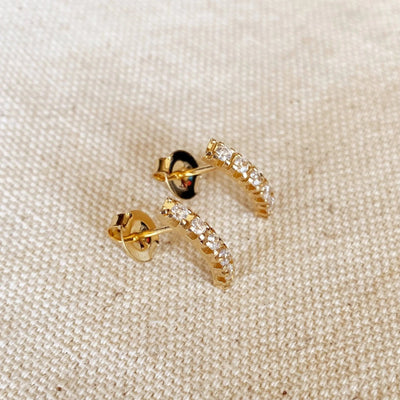 18k Gold Filled Curved Bar Clear Crystal Stud Earrings - Beloved Boutique